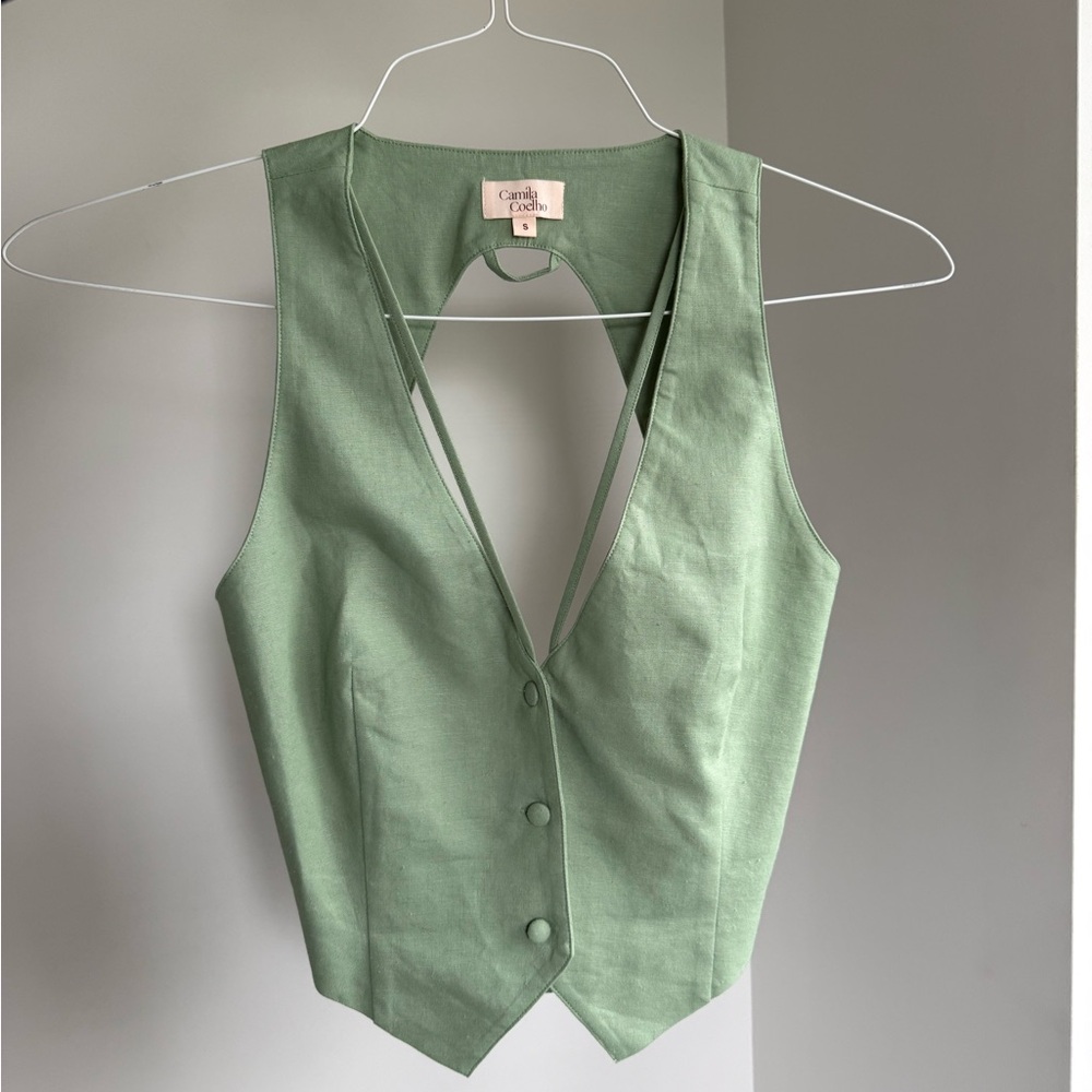 Revolve Camila Coelho Sage Green Sleeveless Blouse